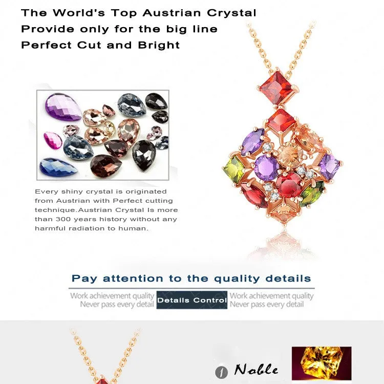 Fashion High Quality Luxury Wedding Jewelry 18K Golden Plated Necklaces & Pendants Inlay Colorful Zircon Crystal