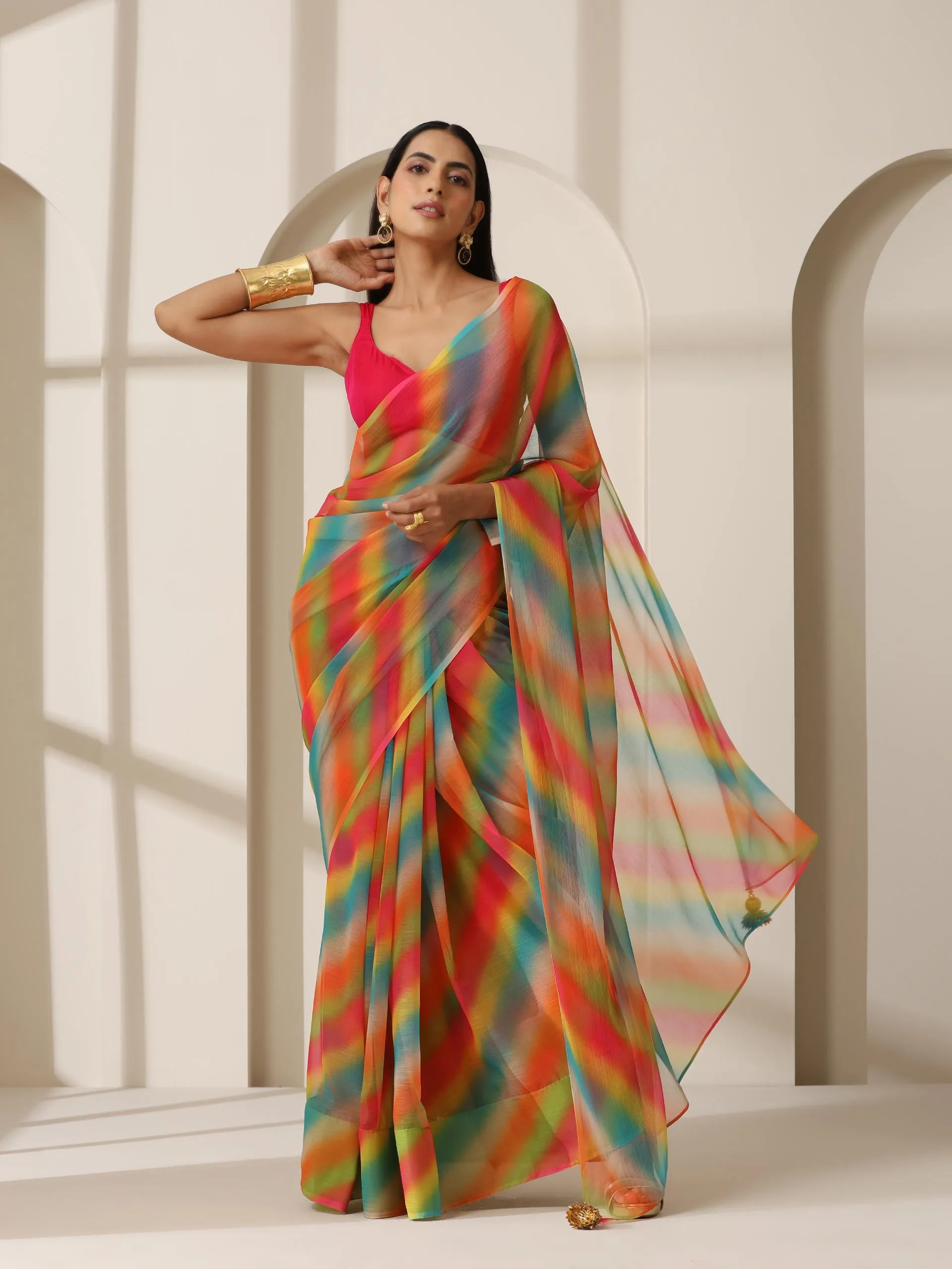 Fun in Love Chiffon Saree with Pendants and Blouse Fabric