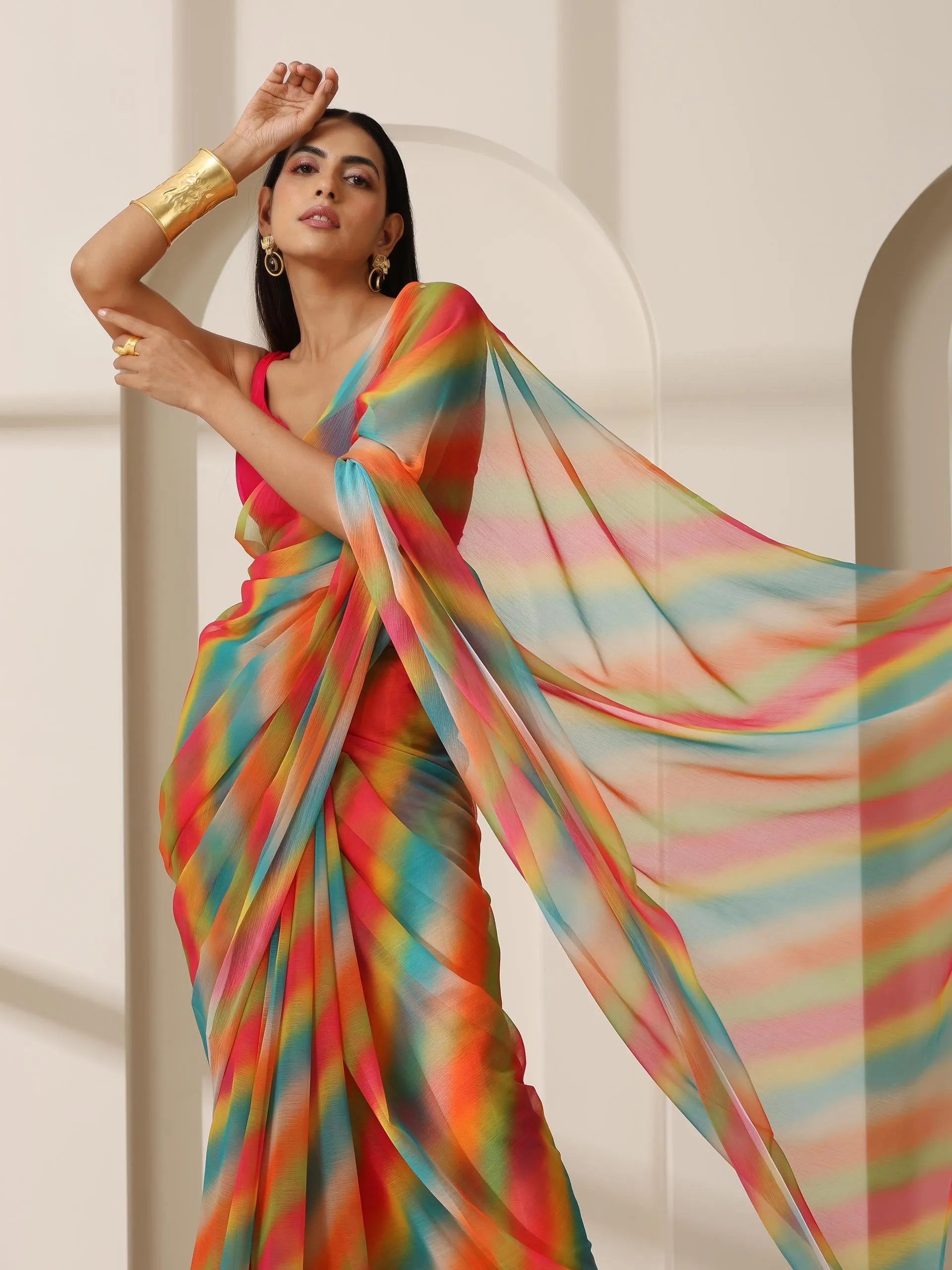 Fun in Love Chiffon Saree with Pendants and Blouse Fabric