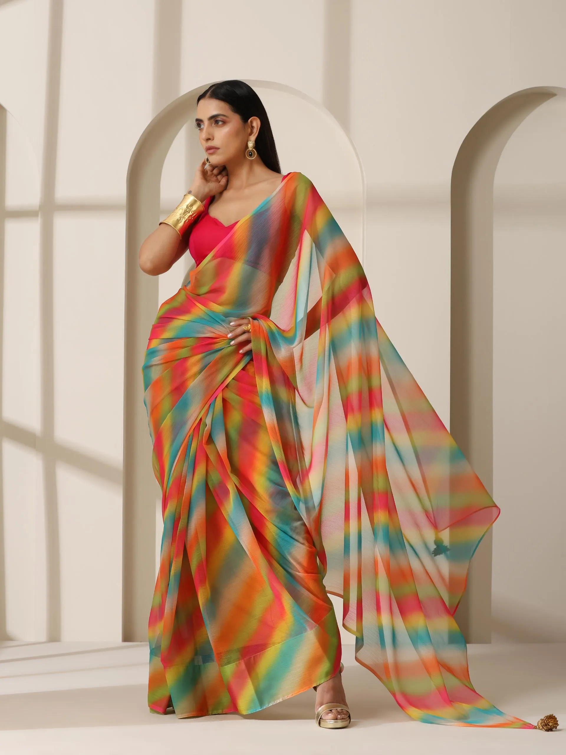 Fun in Love Chiffon Saree with Pendants and Blouse Fabric