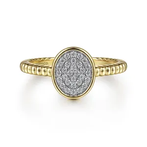 Gabriel & Co | 14K Yellow Gold Diamond Pave Oval Signet Ring