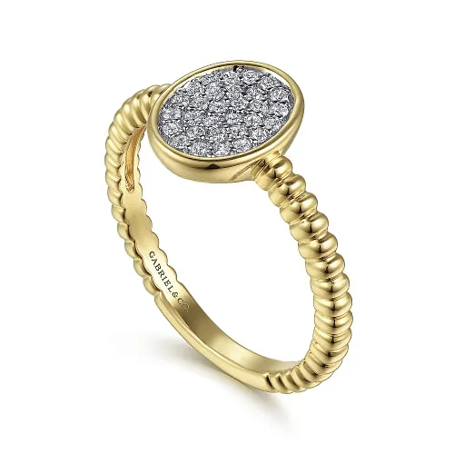 Gabriel & Co | 14K Yellow Gold Diamond Pave Oval Signet Ring