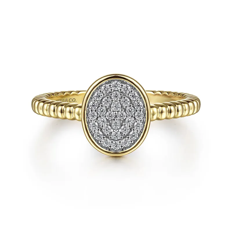 Gabriel & Co | 14K Yellow Gold Diamond Pave Oval Signet Ring