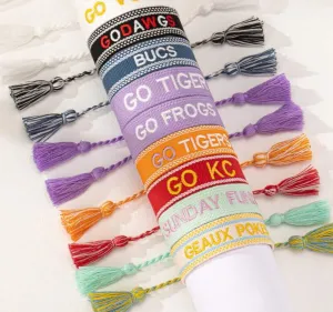 Game Day Embroidered Tassel Bracelets