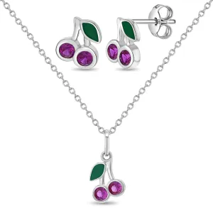 Glittering Cherries Kids / Children's / Girls Jewelry Set - Sterling Silver