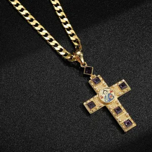 Gold Filled Bonded Pectoral Cross Pendant 22 Inch 6mm Cuban Chain