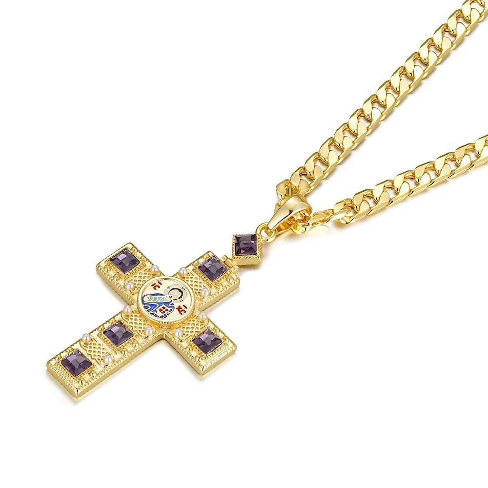 Gold Filled Bonded Pectoral Cross Pendant 22 Inch 6mm Cuban Chain