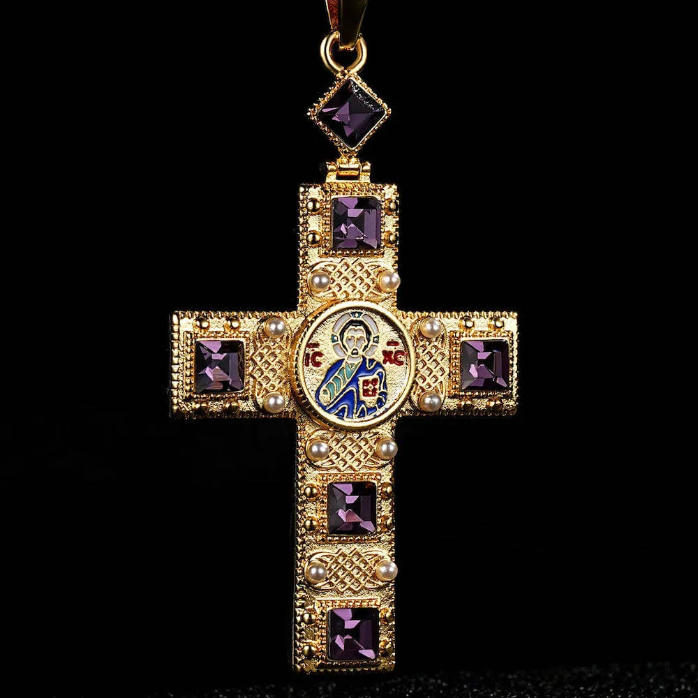 Gold Filled Bonded Pectoral Cross Pendant 22 Inch 6mm Cuban Chain