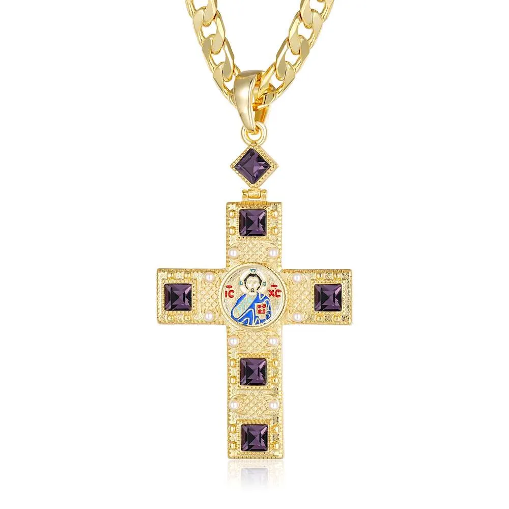 Gold Filled Bonded Pectoral Cross Pendant 22 Inch 6mm Cuban Chain