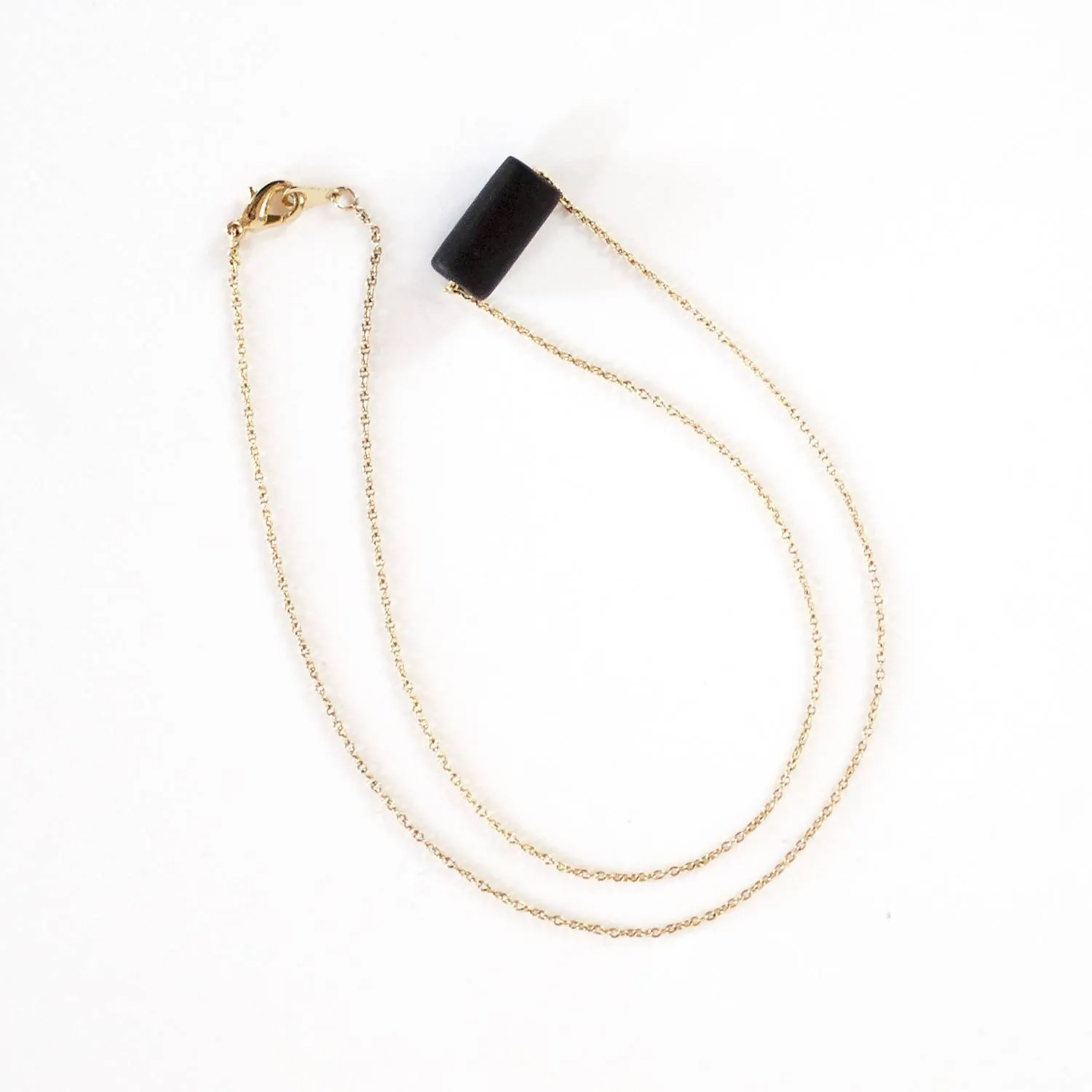 Gold Necklace - Black Bead