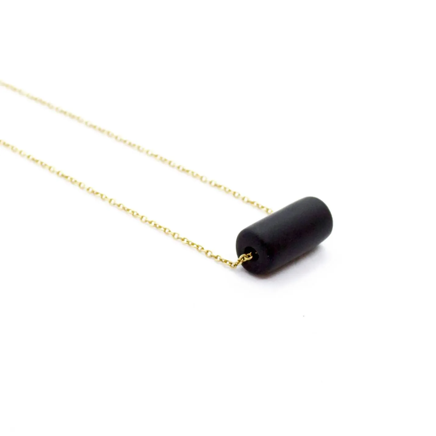 Gold Necklace - Black Bead