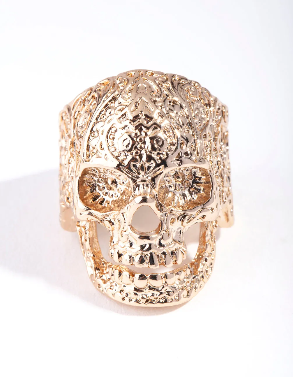 Gold Ornate Skull Ring