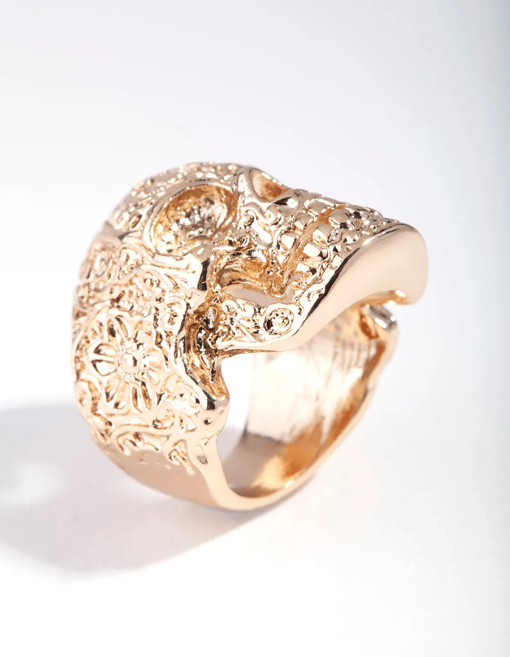 Gold Ornate Skull Ring