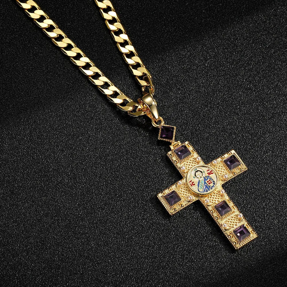 Gold Pectoral Cross Pendant 22 Inch 6mm Cuban Chain