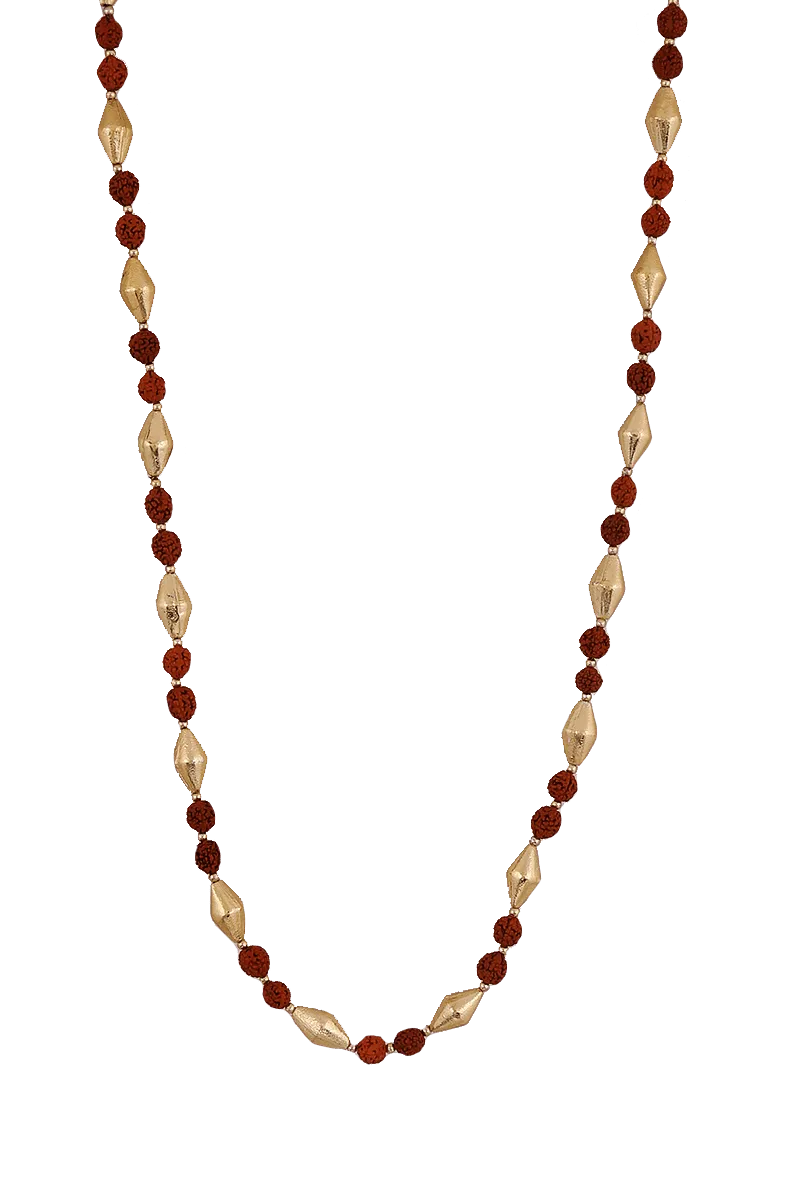 Gold-Plated Dholki Beads and Rudraksh Necklace