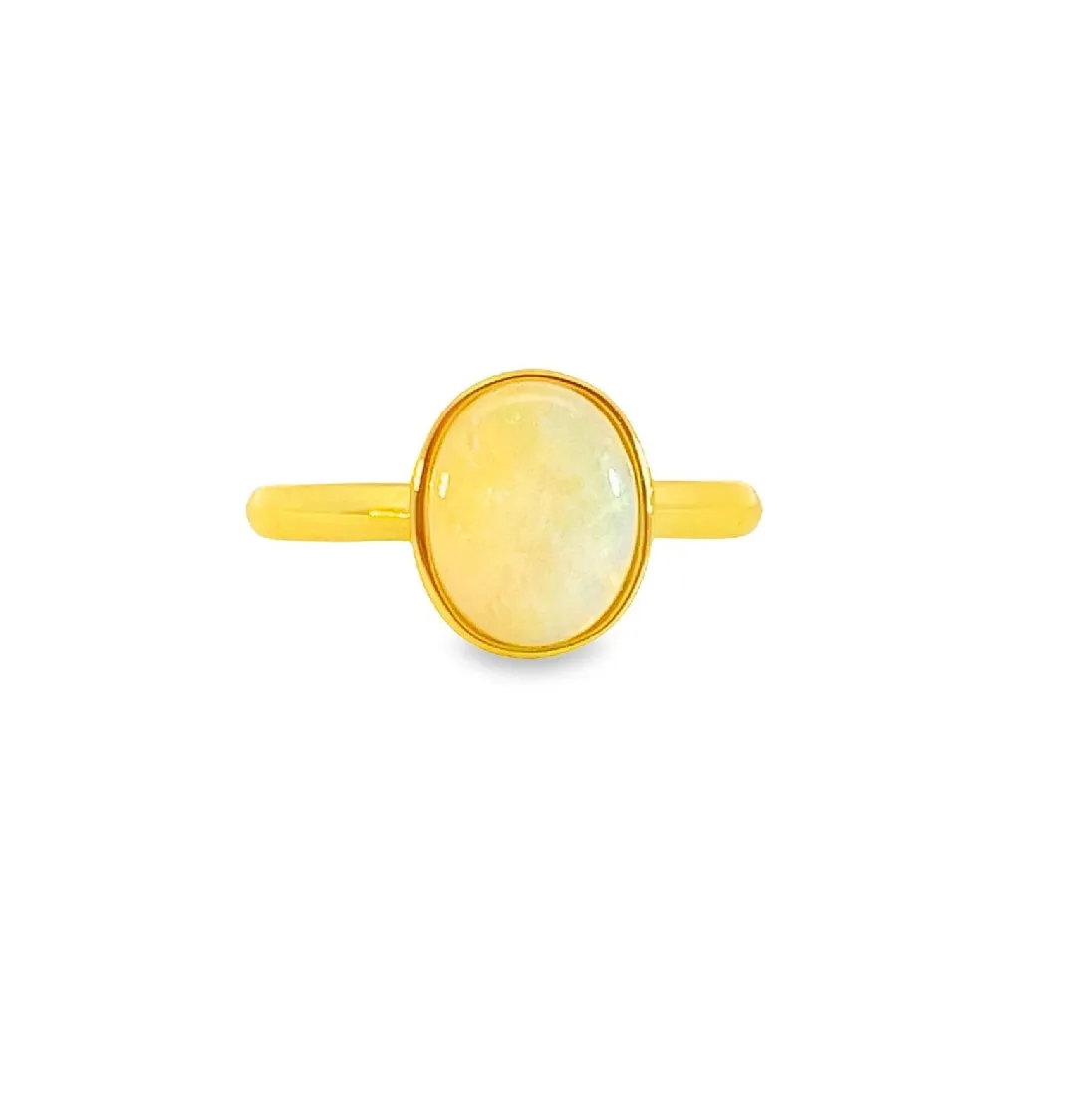 Gold-Plated Sterling Silver Ring - 10x8mm White Opal Solitaire, Bezel Set, Minimalist Gemstone Jewelry, Ideal Gift for Her