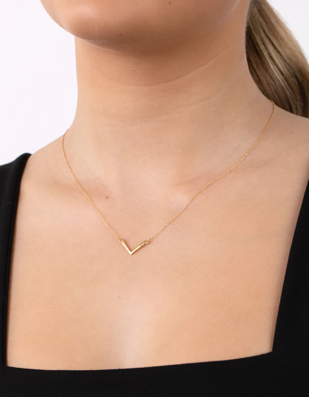 Gold Plated Sterling Silver V Pendant Necklace