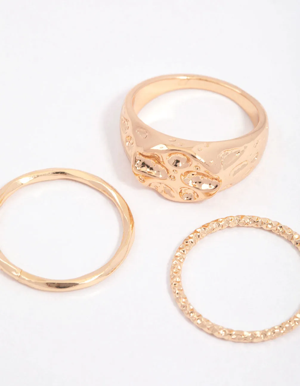 Gold Textured Signet Ring Pack