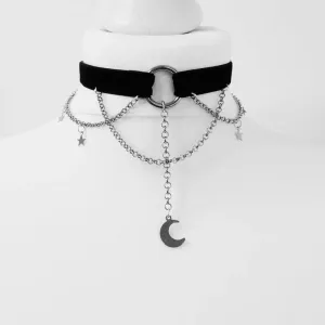 Goth Moon and Stars Crecent Chain Choker