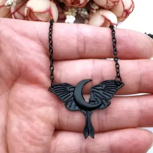 Gothic Black Crescent Moth Necklace