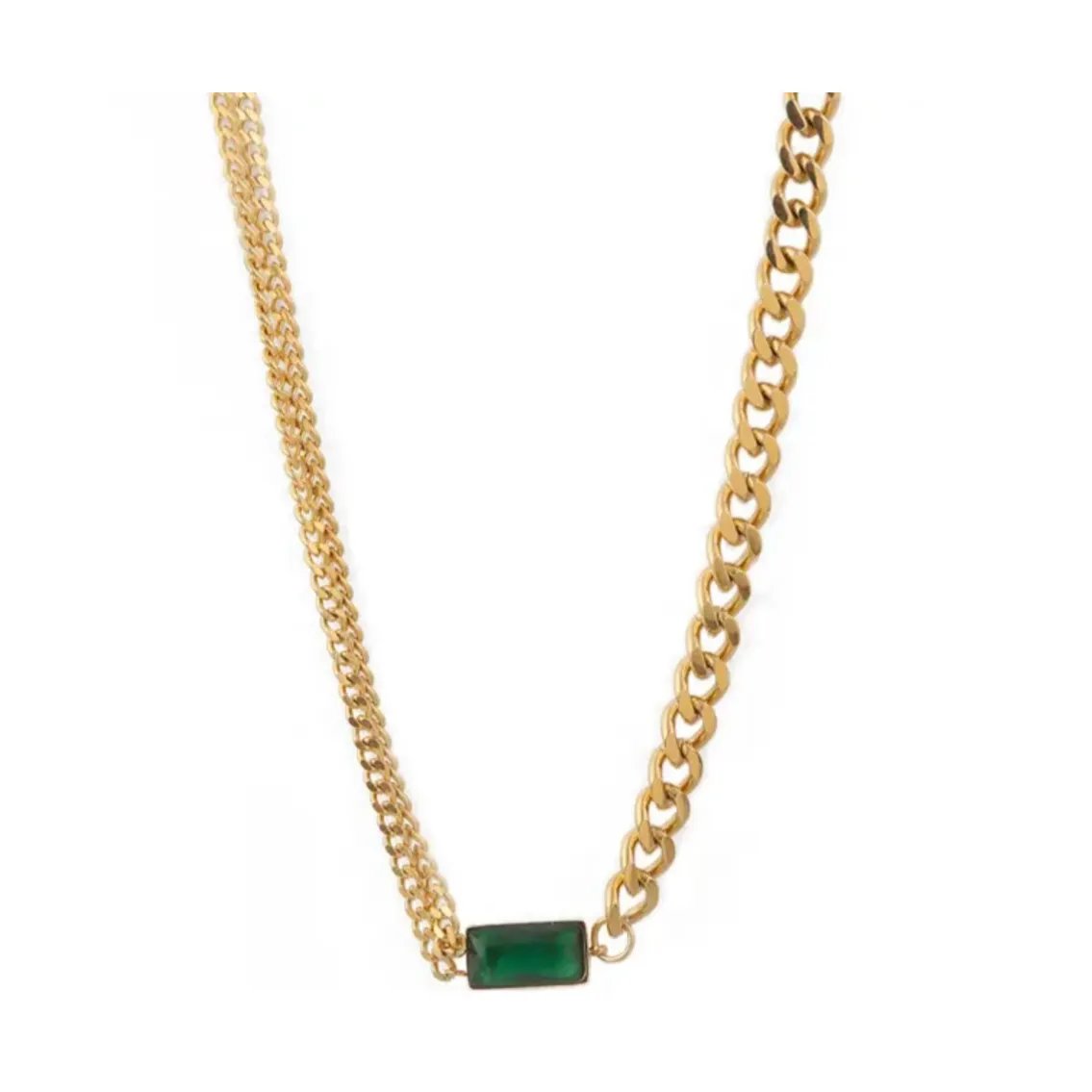 Green Emerald Stone Cuban Chain Choker Necklace