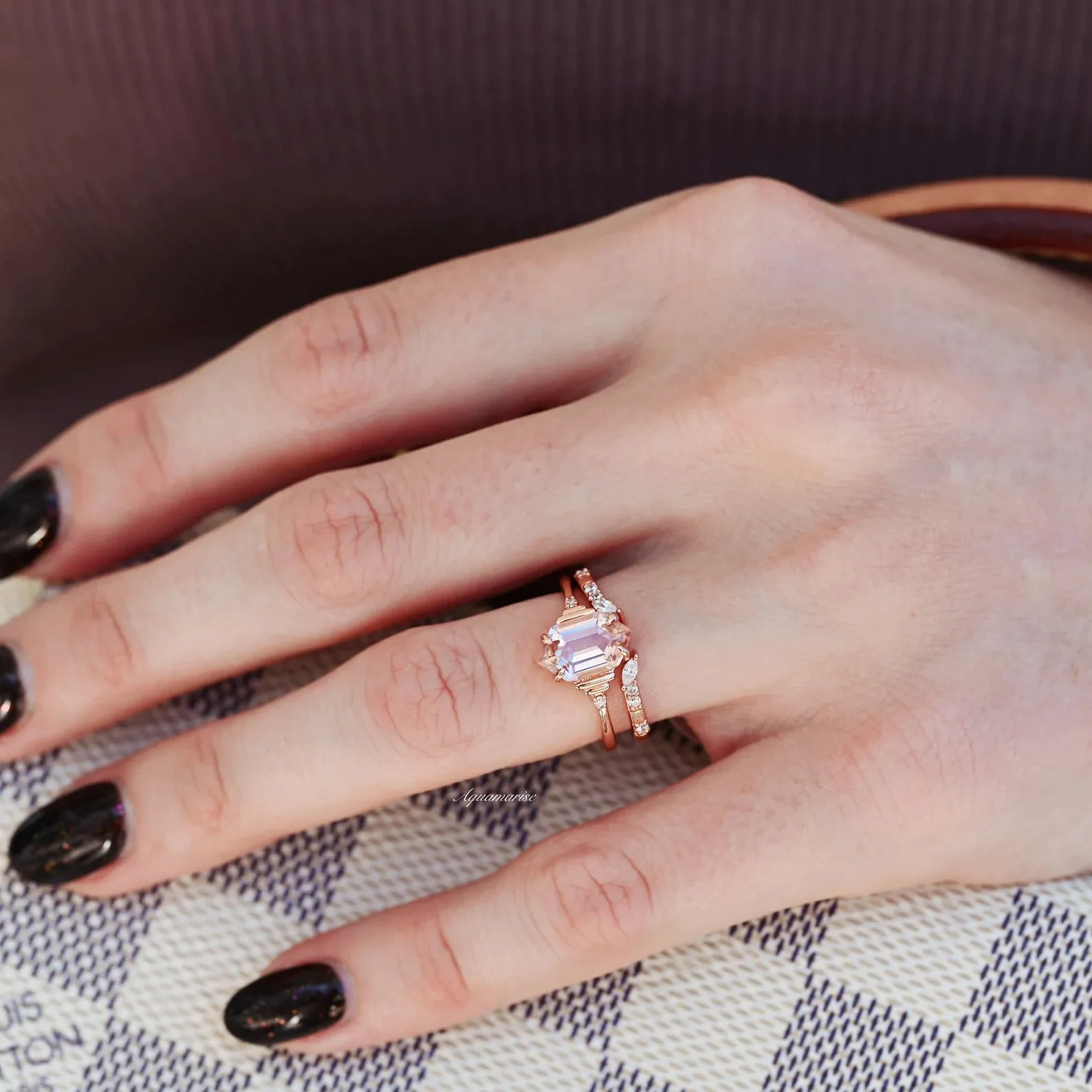 Hexagon Morganite Couples Ring