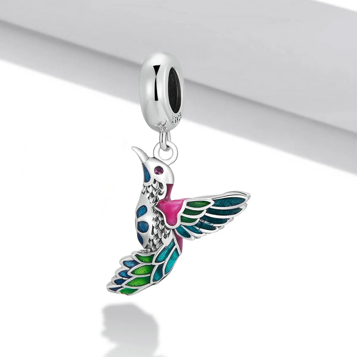 Hummingbird Enamel Charm 925 Sterling Silver