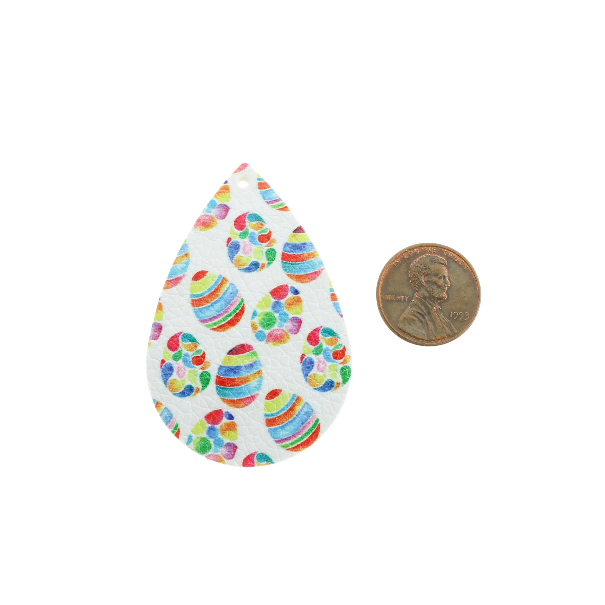 Imitation Leather Teardrop Pendants - Rainbow Easter Egg - 4 Pieces - LP184