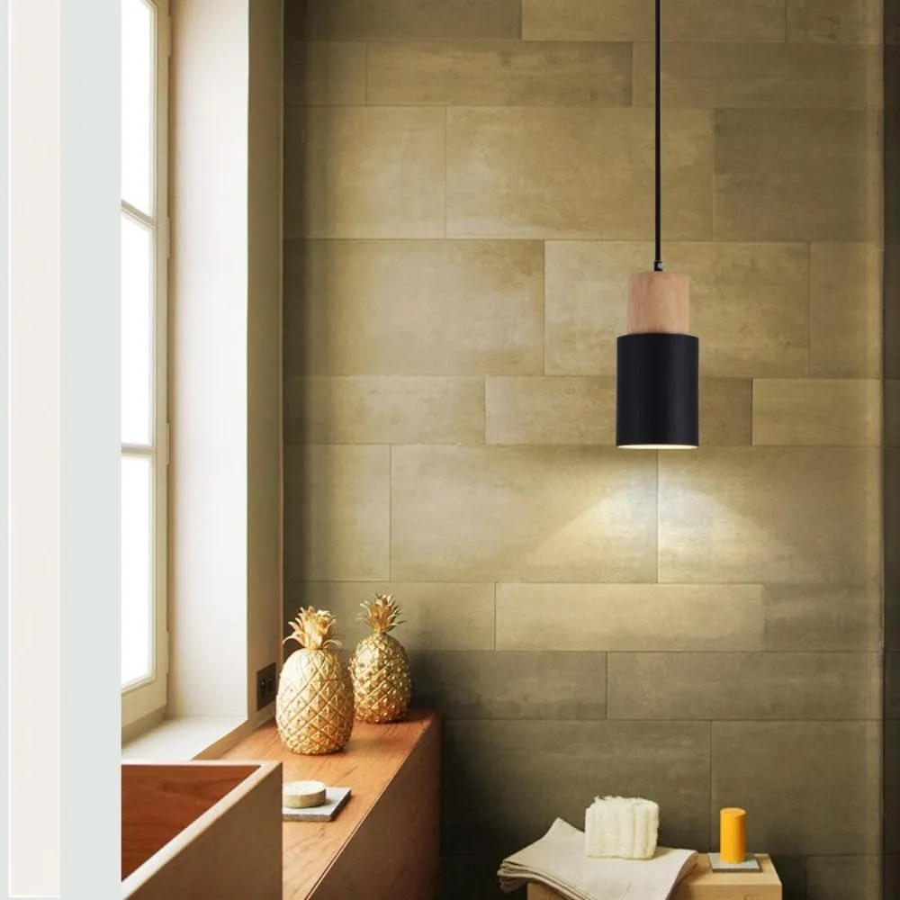 Ingrid Wood & Metal Cylinder Pendant Light - Final Sale