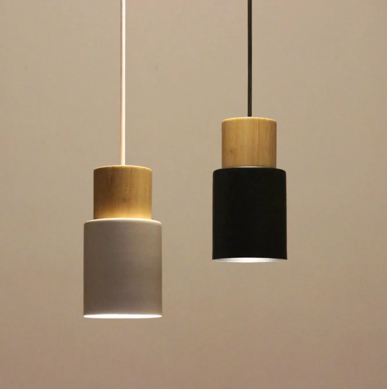 Ingrid Wood & Metal Cylinder Pendant Light - Final Sale