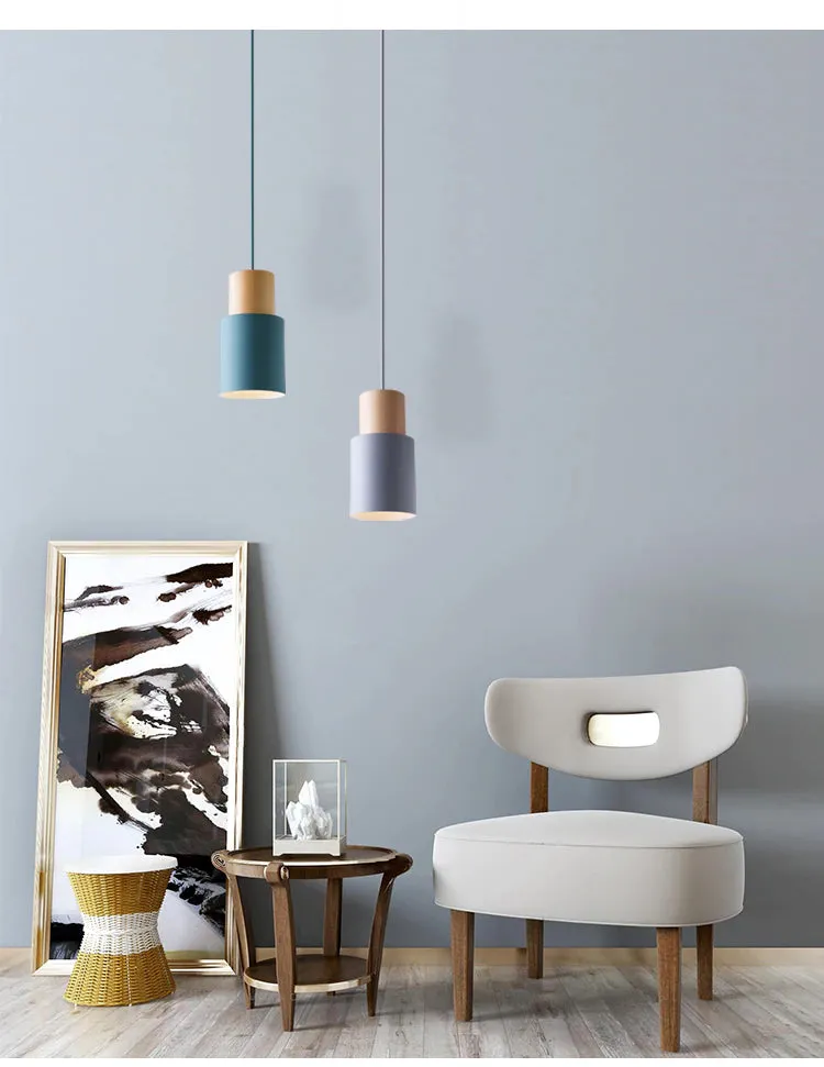 Ingrid Wood & Metal Cylinder Pendant Light