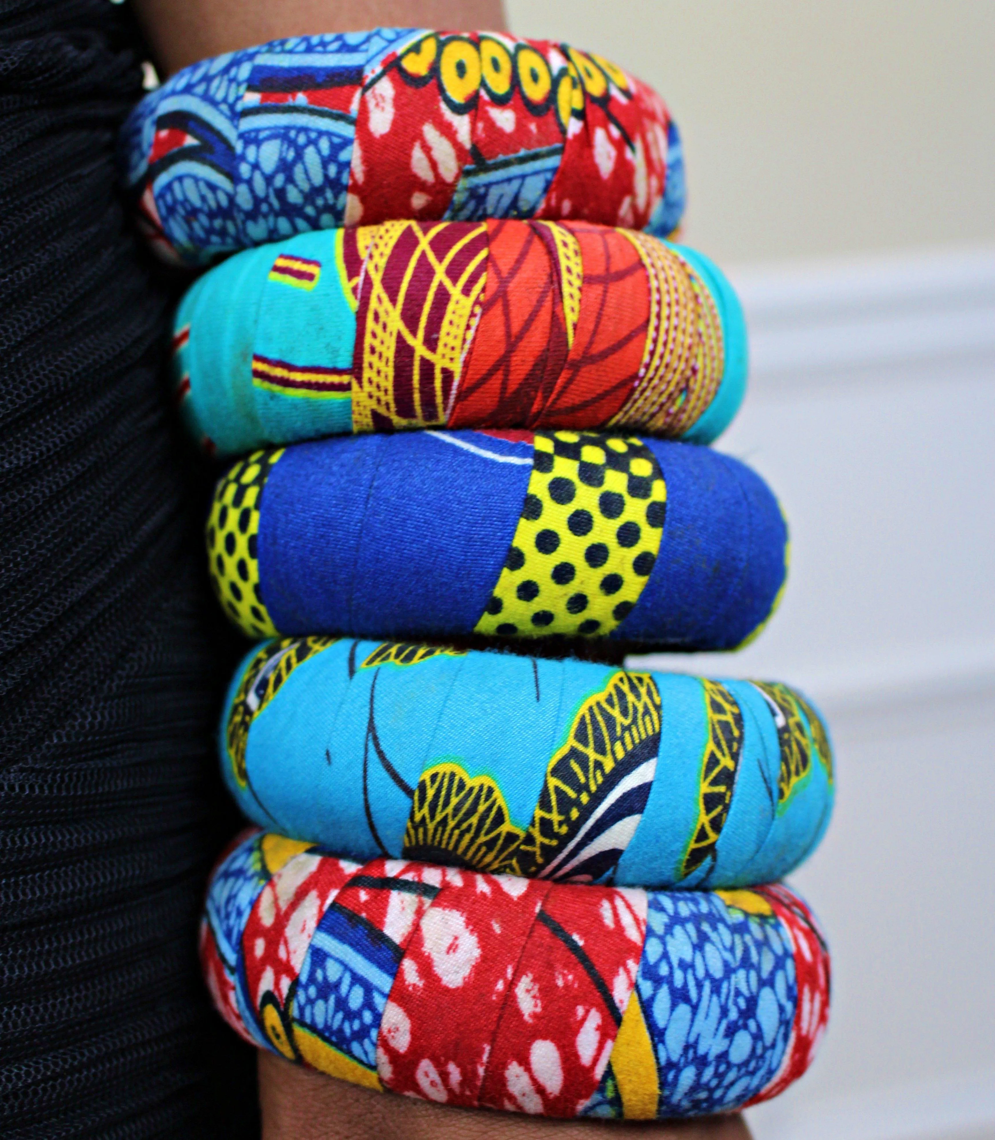 Kali Large Ankara Bangles Bracelets (Blue / Yellow)