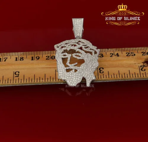 King Of Bling's Special 925 White Sterling Silver Jesus Face Pendant with 6.41ct Cubic Zirconia