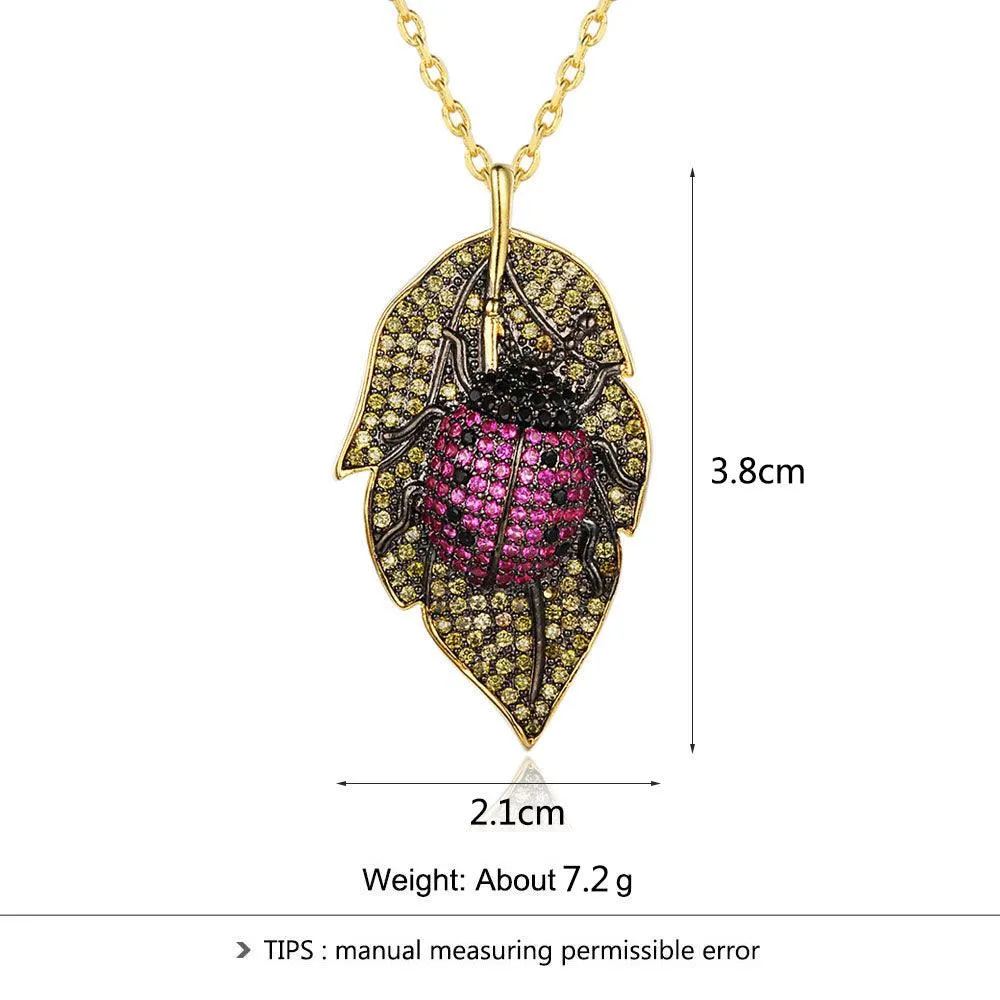 Ladybug on Leaves Pendant - Insect Necklace for Women - Fashion Pendant for Women