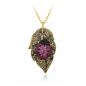 Ladybug on Leaves Pendant - Insect Necklace for Women - Fashion Pendant for Women