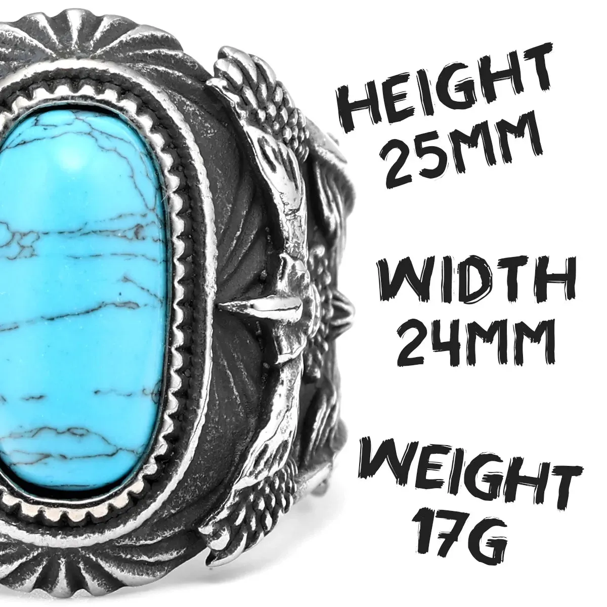 Large Turquoise Men Rings Stainless Steel