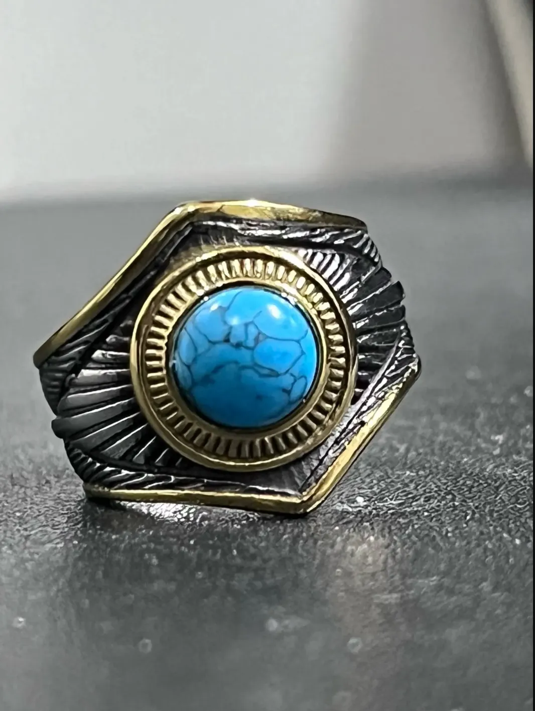 Large Turquoise Men Rings Stainless Steel