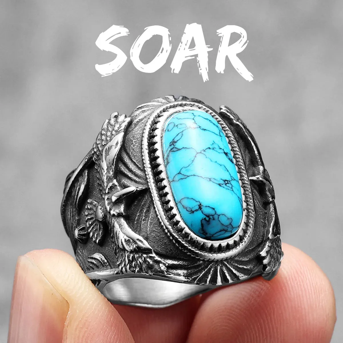 Large Turquoise Men Rings Stainless Steel