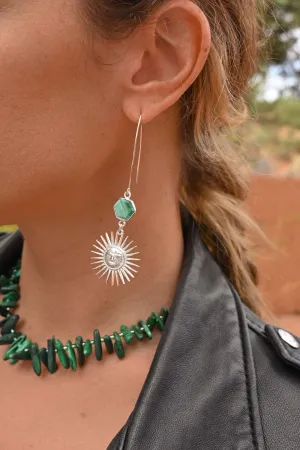 Magnetic Energy Malachite Silver Sun Hoops