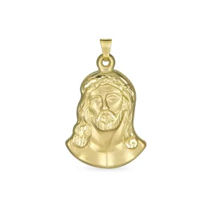 Matt & Shiny 14K Gold Jesus Christ Medallion Pendant Necklace for Men Teens