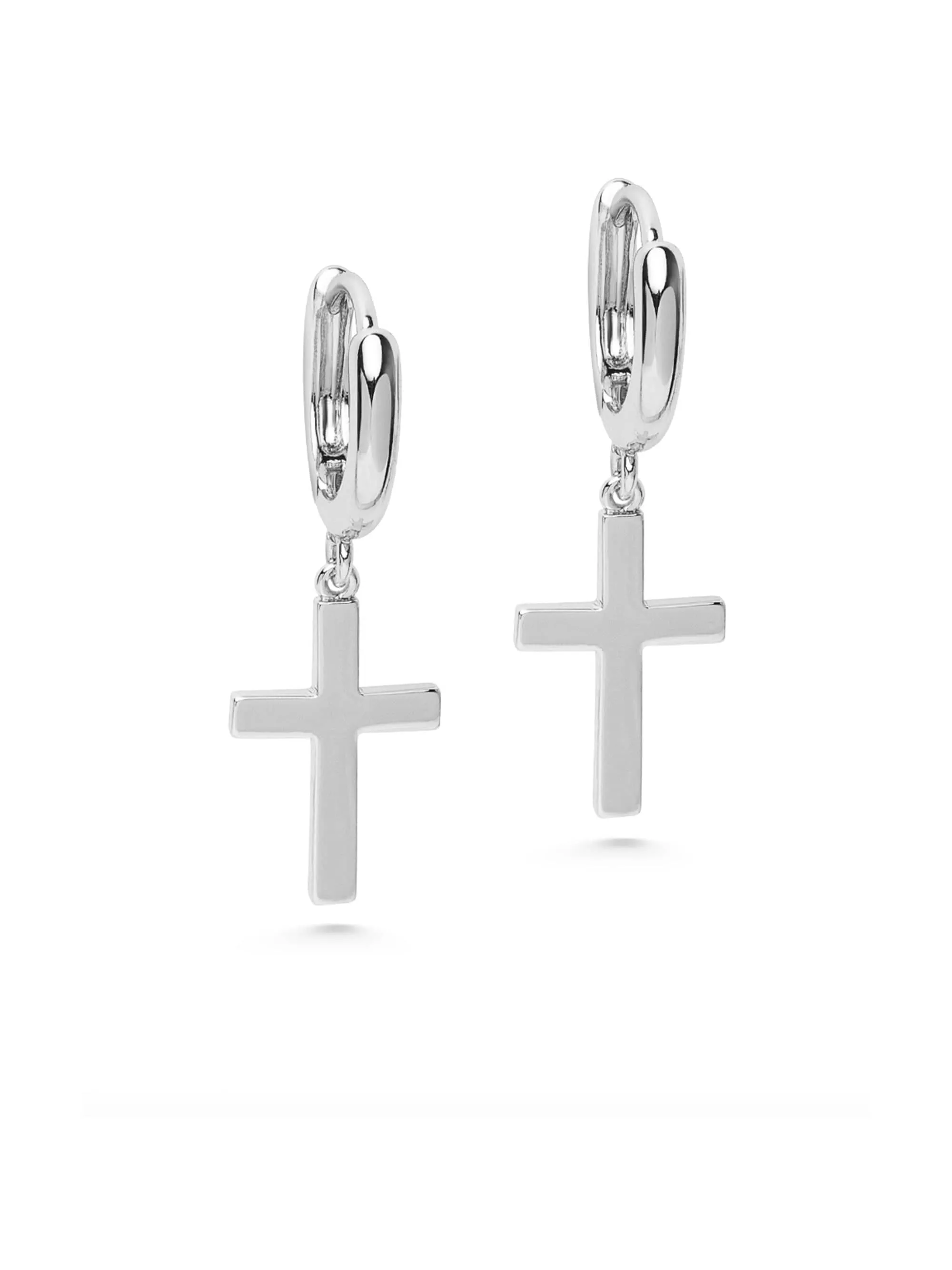 Men's Small Cross Earrings in Silver