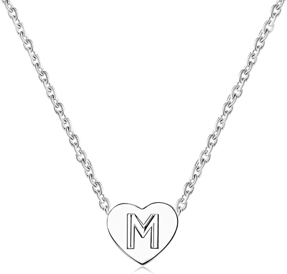 Minijewelry Silver Tiny Love Heart Initial Letter Necklace for Women Girls Alphabet A-Z Personalized Name Pendant Choker Necklaces