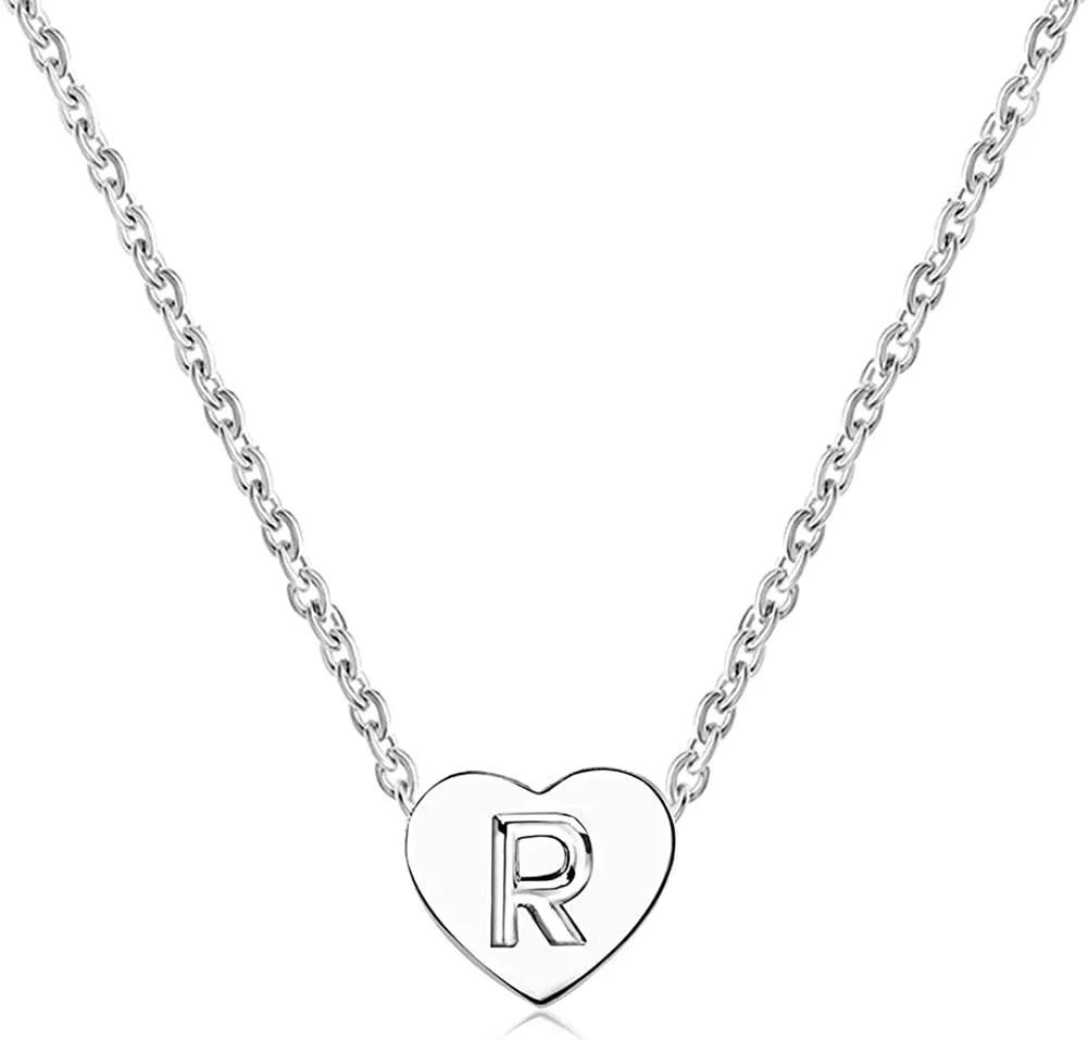 Minijewelry Silver Tiny Love Heart Initial Letter Necklace for Women Girls Alphabet A-Z Personalized Name Pendant Choker Necklaces