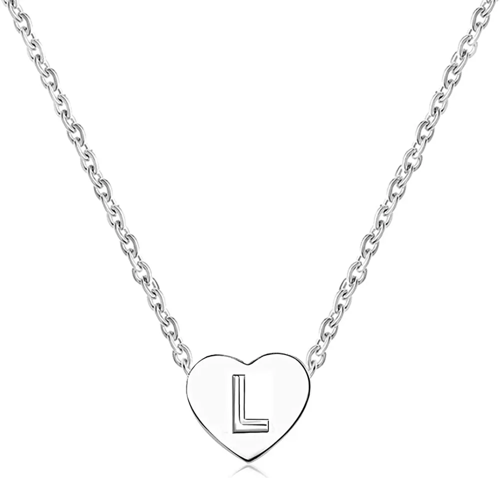 Minijewelry Silver Tiny Love Heart Initial Letter Necklace for Women Girls Alphabet A-Z Personalized Name Pendant Choker Necklaces