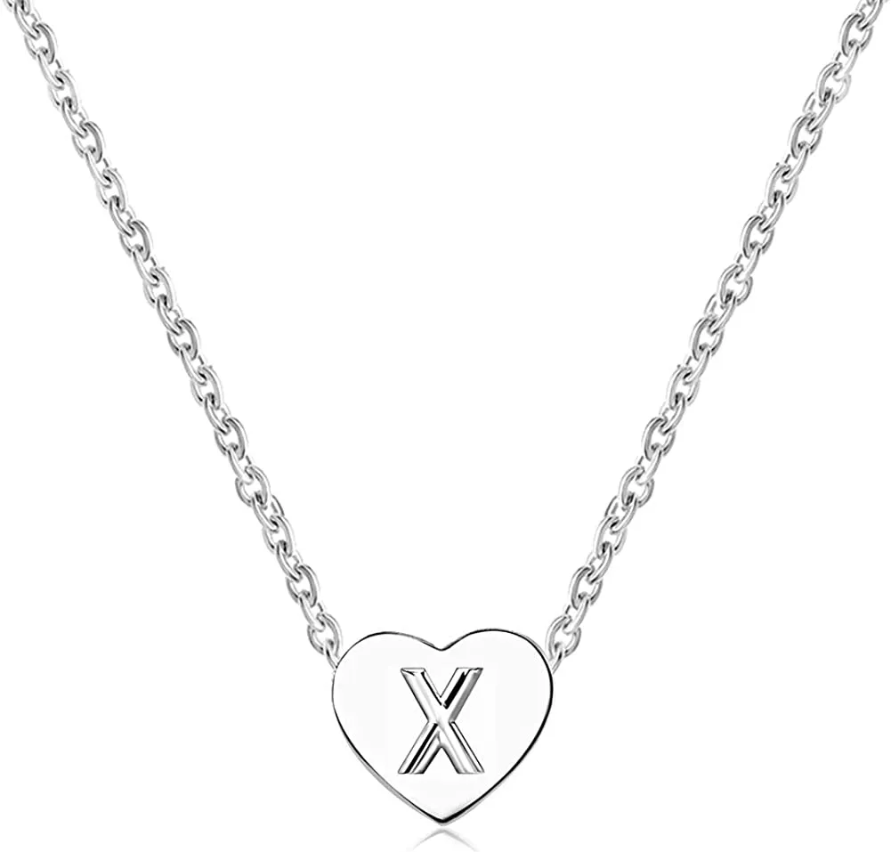 Minijewelry Silver Tiny Love Heart Initial Letter Necklace for Women Girls Alphabet A-Z Personalized Name Pendant Choker Necklaces