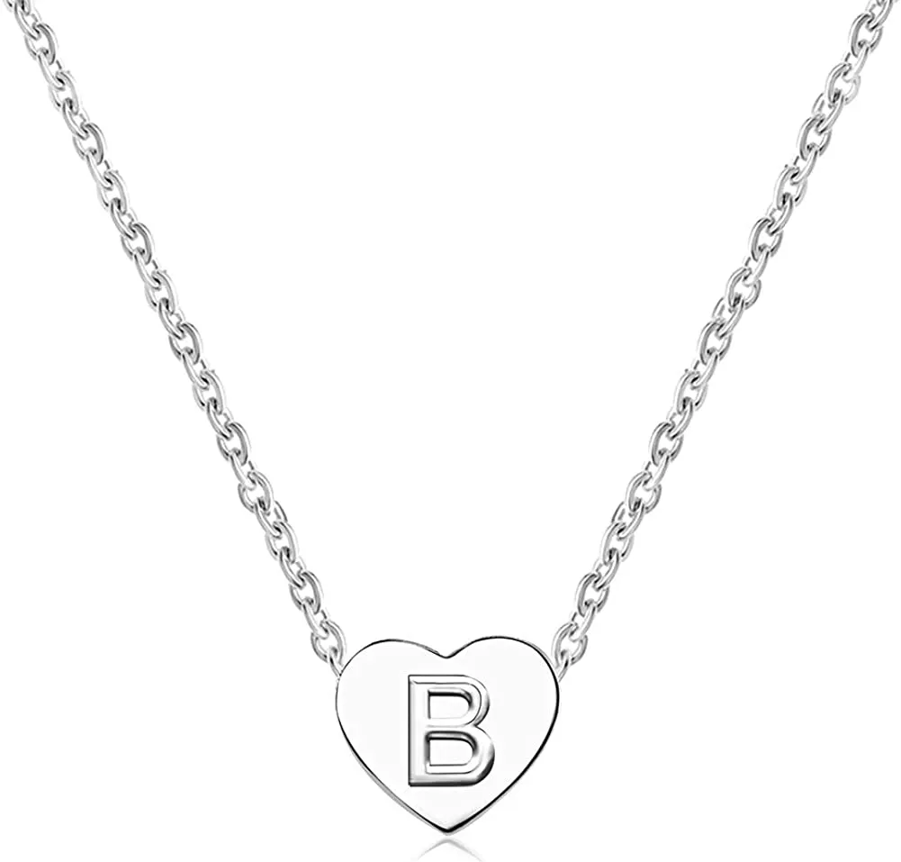 Minijewelry Silver Tiny Love Heart Initial Letter Necklace for Women Girls Alphabet A-Z Personalized Name Pendant Choker Necklaces