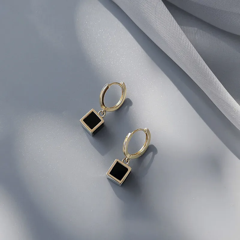 Minimalist Gold Square Drop Earrings with black Accents jlt11513