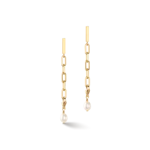 Modern chain earrings with freshwater pearl charms gold