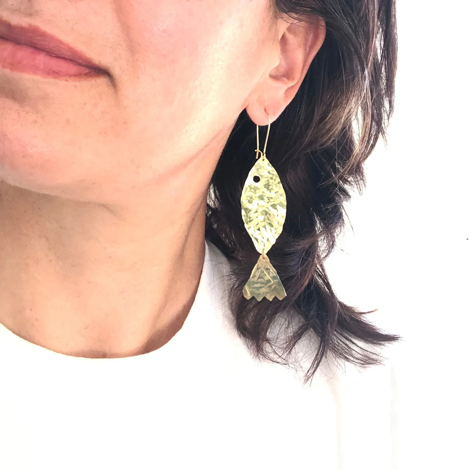 Modern hand hammered fish earrings