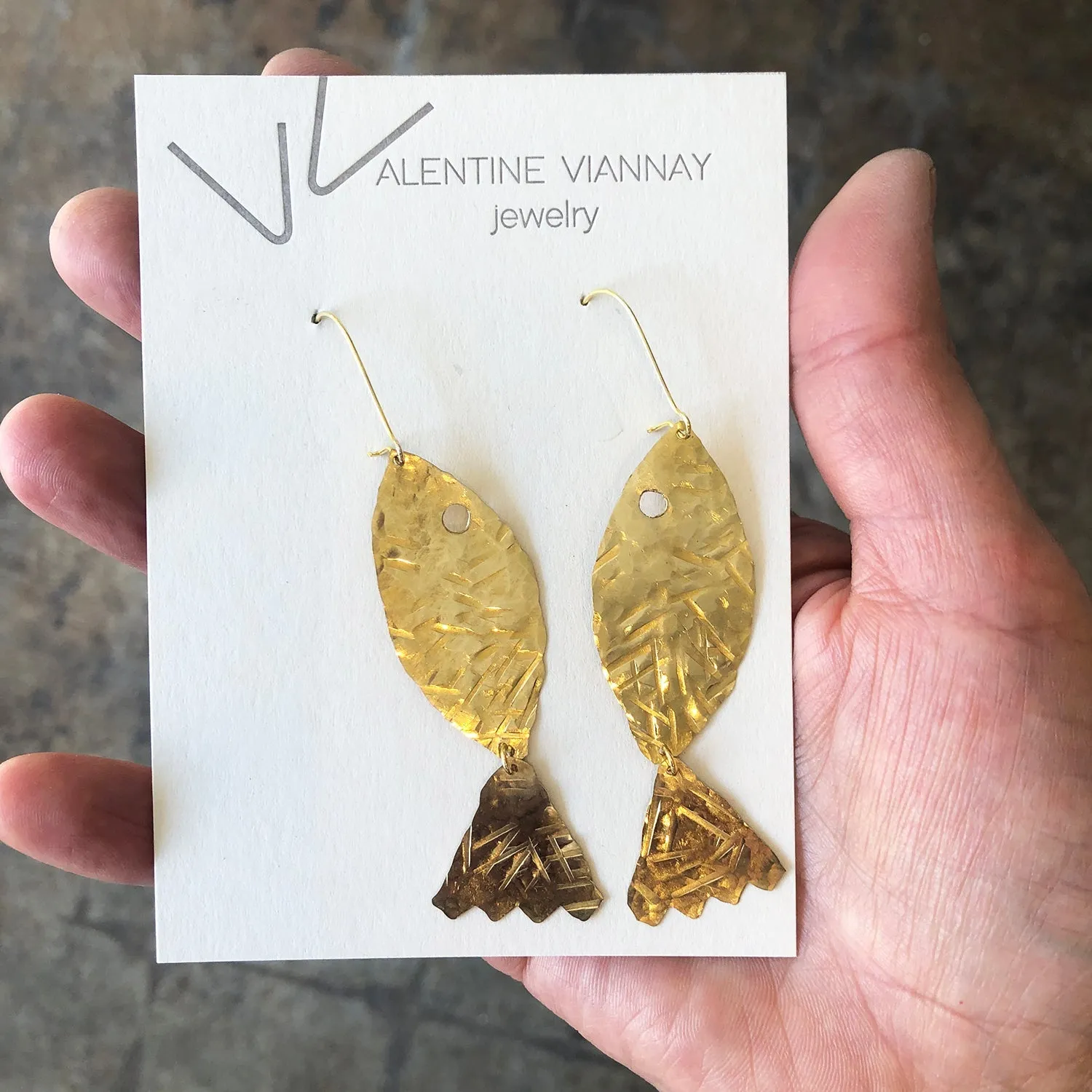 Modern hand hammered fish earrings